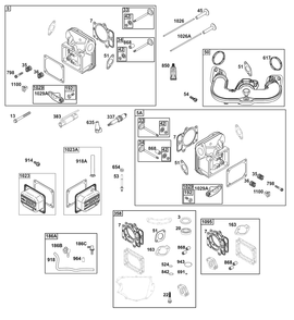 Cylinder Head Group Diagram and Parts List for 44N677-0064-B5 400000 - 699999 Briggs and Stratton Engine
